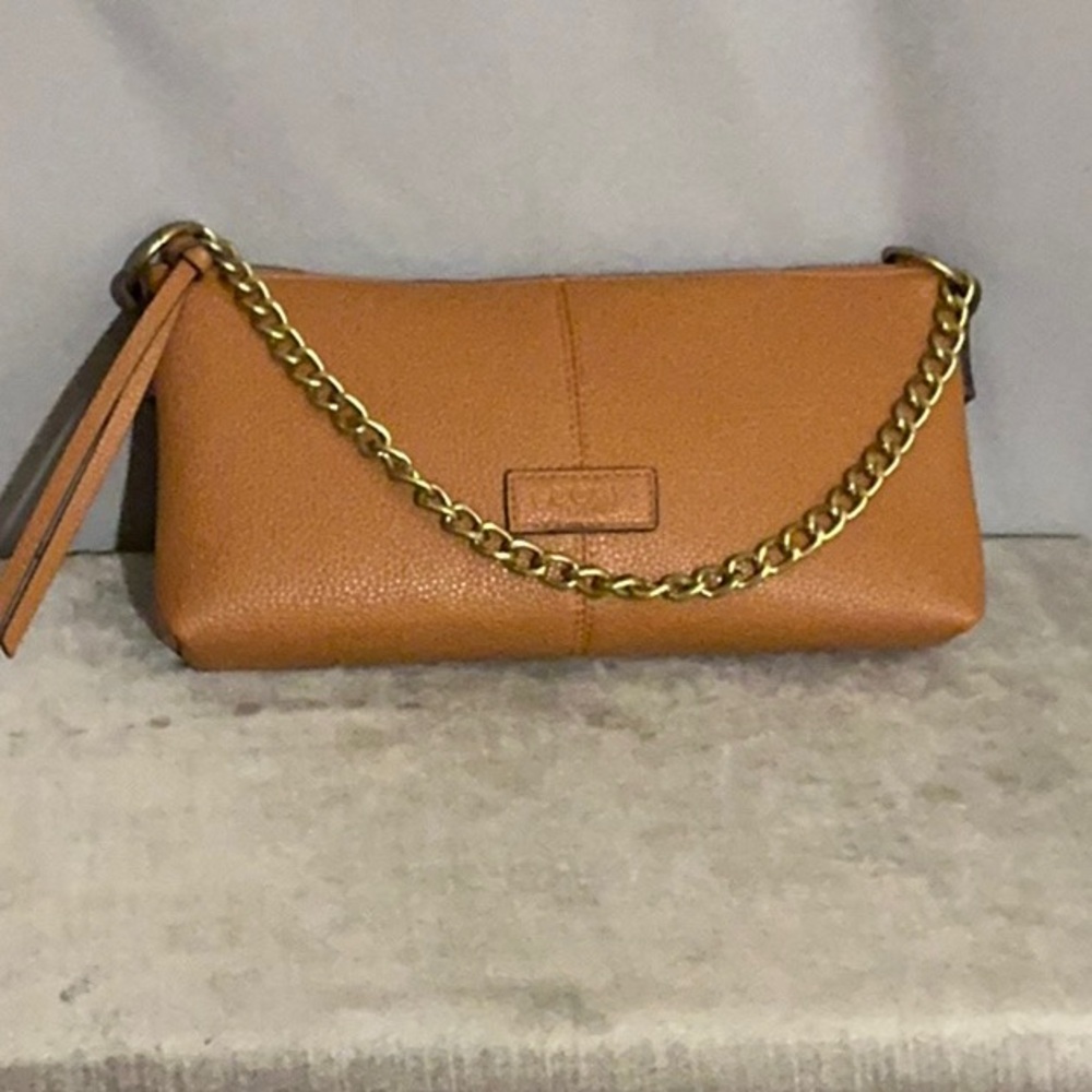 Lucky Brand  Pebbled Leather Zip-Top Clutch / Shoulder Bag with Chain Strap